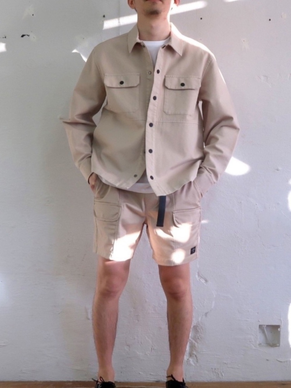 ✅ Saturdays NYC Shirt Jacket Flores Canvas in Nude Cream